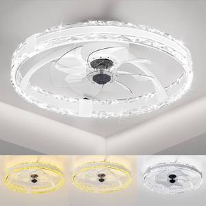 lot 7443 image: POGGT Ceiling Fans with Lights and Remote, 20 Low Profile Flush Mount Ceiling Fan with 6 Speeds & 3 Color Temperature, 3000-6500K Dimmable Led Fandelier for Bedroom Livingroom, White
