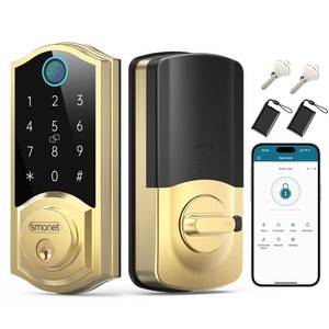 lot 7448 image: SMONET Smart Lock Brass Fingerprint Deadbolt, Keyless Entry Door Lock