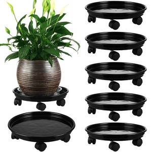 lot 7450 image: 6 Packs Plant Caddy with Wheels 11.8 Plastic Rolling Plant Dolly Coasters Heavy-Duty Wheeled Planter Mover Rollers Indoor Outdoor Wheeled Flower Pot Base Suacers with Casters, Black