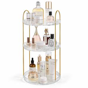 lot 7457 image: 360° Rotating Makeup Organizer Large Capacity Perfume Tray, 2 Tier, Clear
