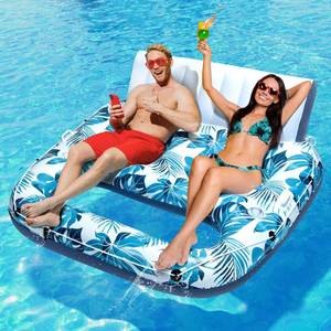 lot 7459 image: JCLEAL Pool Float Lounger Adult Inflatable Pool Floaties Rafts for 2 Person Extra Large Recliner Tanning Lounge Chair Water Floaty with Backrest Footrest Cup Holder for Party River Beach Lake Vacation