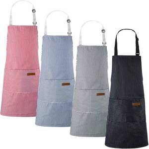 lot 8016 image: Handepo 4 Pcs Kitchen Aprons, Narrow Stripes, Black, Pink, Gray, Blue