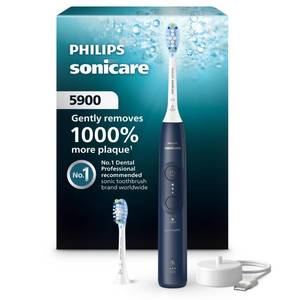 lot 8030 image: Philips Sonicare 5900 Rechargeable Electric Toothbrush, 2 Brush Heads, Navy
