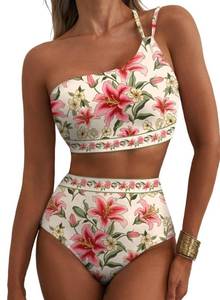 lot 8037 image: Herseas Womens Plus Size Stretchy Slimming Bikini White Pink Lily 2XL