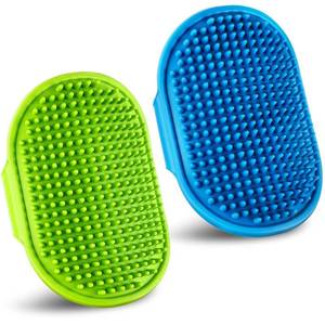 lot 8044 image: Kwispel Dog Grooming Brush, Pet Shampoo Bath Brush Dog Grooming Shedding Brush Soothing Massage Rubber Comb with Adjustable Ring Handle for Long Short Haired Dogs and Cats 2pcs