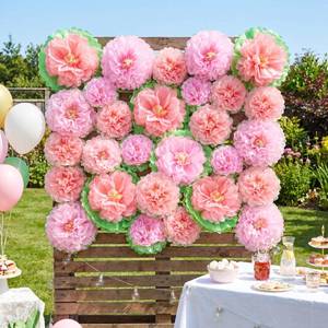 lot 8095 image: Suncalla 18 Pcs Pink Large Mexican Paper Flowers Set 23.611.89.8