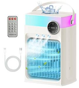lot 8098 image: Portable Air Conditioners, Mini Portable AC Unit for Bedroom, 1200ML Small Cooling Fan with Remote, 3 Mist, 3 Speed, 8 Light, 2-8H Timer Personal Cooler Fans for Office Camping Car Desk(White)