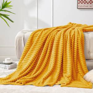 lot 8121 image: BEDELITE Ribbed Mustard Yellow Fleece Throw Blanket for Couch, 50x60 Inch