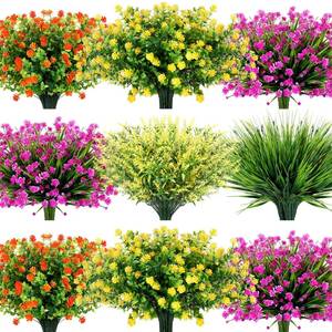lot 9427 image: Tigeen 36 Pcs UV Resistant Artificial Flowers Fake Greenery Shrubs Outdoor