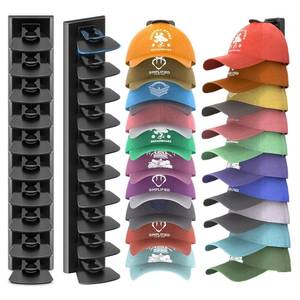 lot 9437 image: Hagfeg hat rack, one package includes two hat racks, capable of holding up to 40 baseball caps total, featuring a simple structure, easy installation, and premium quality (Black).