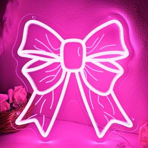 lot 9456 image: SYLHOME Pink Bow Led Neon Light Sign Girls Kids Bedroom Nursery Wall Decor