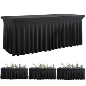 lot 9460 image: Spandex Tablecloth 8FT Rectangle Table Cover 3 Pack Black Wrinkle-Free