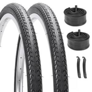 lot 9461 image: Hycline 26�1 38 Bike Tire Set, 2-Pack (37-590mm) �� Black �� Classic Tread �� Folding Puncture-Resistant Tires with Schrader Tubes & Tire Levers �� Fits Vintage 26�1 38 CityCommuter Bikes