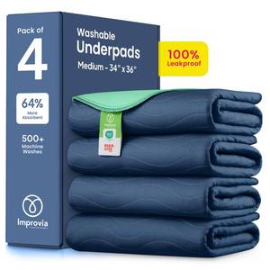 lot 9467 image: IMPROVIA� Washable Underpads, Heavy Absorbency Reusable Incontinence Pads for Kids, Adults, Elderly, and Pets, Waterproof Protection Floor - Navy & Green, 34x36 (Pack of 4)