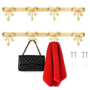 lot 9478 image: Otoolling 2 Pack Gold Bow Hooks Coat Rack Wall Mounted Metal 4 Hooks