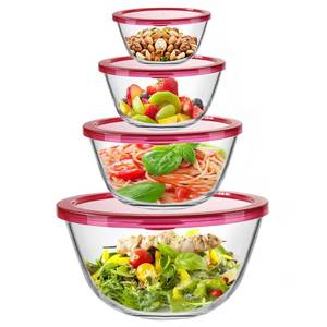 lot 9483 image: KOMUEE 3 Pack Glass Mixing Bowls Set with Lids (4.8QT, 2.9QT, 1.7QT, 0.8QT) largest broken some glass in box