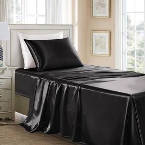 lot 9490 image: GOLAL Black Satin Sheets Twin Size - 3 Pieces Luxury Silky Soft Bed Sheets