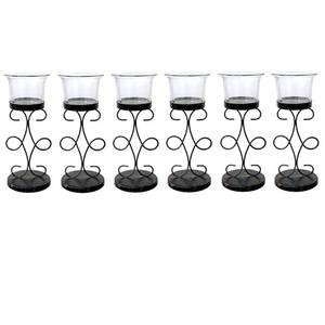 lot 9491 image: Hosley Bulk Buy Set of 6 Metal & Glass Tea Light Candle Holders for Home Decor, Lighting, Wedding, Parties, Gifting, LED Tea Light Gardens