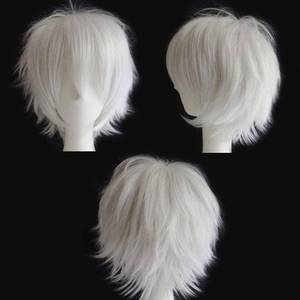 lot 10195 image: S-noilite Short Unisex Anime Wig - Fluffy Hair, Japanese Comic Hairstyles With Layered Bang for Halloween Cosplay Party Costume - Full Synthetic (White)