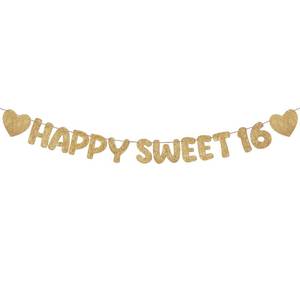 lot 10204 image: Fulmoon Happy Sweet 16 Banner Sixteenth Birthday,Champagne Gold