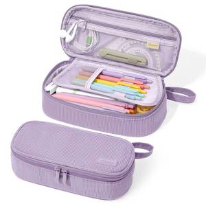 lot 10217 image: SUNEE Cute Pencil Case, Large Capacity Pencil Pouch, Soft Corduroy Pencil Bag, Big Storage Pen Organizer for Stationery, Aesthetic Zipper Pencil Box, Back to School Supplies for Teen Girls Boy, Purple
