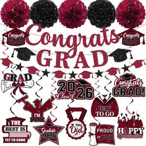 lot 10233 image: Maroon Graduation Decorations 2026,Graduation Decorations Class Of 2026 Maroon and Black Graduation Banner Graduation Congrats Grad Hanging Swirls for College Grad Party