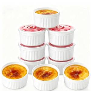 lot 11022 image: Mfacoy Porcelain Ramekins with Lids Set of 6, 8 oz