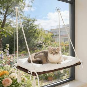 lot 11986 image: CHEERPALS Cat Window Perch with Wooden Base and Cushion