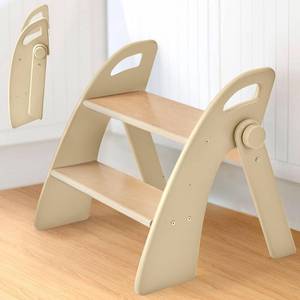 lot 11988 image: Reeple Bamboo 2-Step Stool, Foldable with Non-Slip Pads
