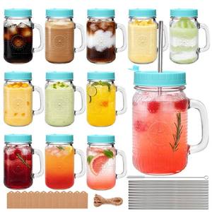 lot 11990 image: Encheng 12 Pack 16 oz Mason Jar Cups with Handle and Lids
