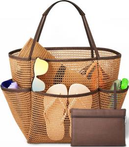 lot 12216 image: Yeendibo Mesh Beach Tote Bag with Detachable Pouch