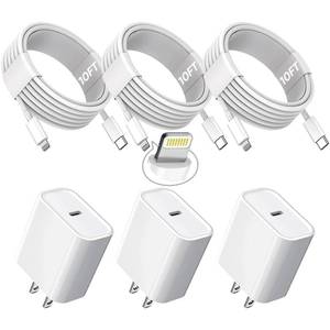 lot 12233 image: TrimDish 3-Pack iPhone Charger 10FT USB-C to Lightning