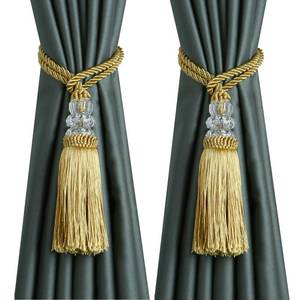 lot 12236 image: HedongHexi Curtain Tiebacks with Tassel, Gold, 2 Pack