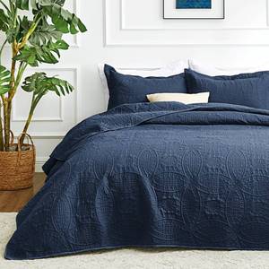 lot 13493 image: Loves cabin Quilts for Queen Bed Navy Blue Bedspreads - Soft Bed Summer Lightweight Bedspread Comforter - Modern Style Coin Pattern Coverlet for All Season - 3 Pieces (1 Quilt, 2 Pillow Shams)