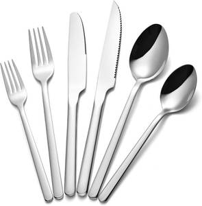lot 13499 image: KINGSTONE 24-Piece Silverware Set with Steak Knives, Flatware Set for 4, 1810 Stainless Steel Tableware Cutlery Set for Home Restaurant, Mirror Finish,Modern Design