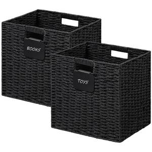 lot 13503 image: UBBCARE 2 Pack Wicker Basket, 10.5�10.5 Storage Cubes with Label, Foldable Cube Storage Bin with Handle, Square Storage Basket for Shelves, Woven Paper Rope Basket for Organizing, Black