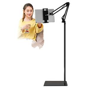 lot 13517 image: Tablet Floor Stand - Overhead Bed Phone Mount Arm Stretchable Stand Angle Height Adjustable Holder Universal Floor Stand Compatible with iPad mini Air Pro, Galaxy Tab, Kindle, Switch, iPhone, Black