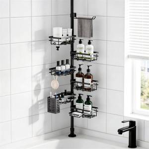 lot 13520 image: Shower Caddy Organizer Tension Pole, Corner Shower Shelves Bathroom Storage