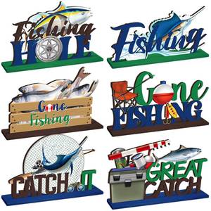 lot 14000 image: Threehoney 6 Sets Fishing Table Decor Summer 3D Fishing Table Decor Gone Fishing Party Wooden Fishing Theme Centerpieces Fisherman Friends Mas Party Decor for Birthday Baby Shower Party Decorations