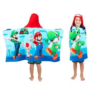 lot 14001 image: Super Mario BathPoolBeach Soft Cotton Terry Hooded Towel Wrap, 24 in x 50 in, By Franco Kids