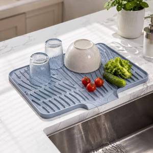lot 14010 image: Mbnokta Silicone Dish Drying Mat with Drain Lip, 15.8 x 13 in, Gray
