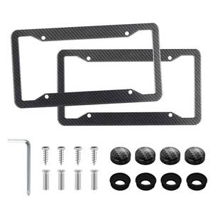 lot 14015 image: LivTee Carbon Fiber License Plate Frames, 2PCS Car License Plate Holder, 4 Holes Stainless Steel License Plate Covers, Automotive Exterior Accessories, Slim Design with Gasket Cover for US Cars