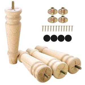 lot 14456 image: Maricome Unfinished Furniture Legs 8 inches Set of 4 Turned Wood Replacement Legs for Dresser Ottoman Chair Bench Solid Round Mid Century Screw in Pre-drilled M8 Bolt