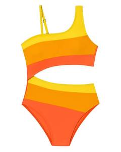 lot 14466 image: Kxuryueo Girls Color Block One Piece Swimsuit Cutout Padded Swimwear with Adjustable Strap Size 13 14