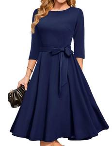 lot 14483 image: Womens Vintage Cocktail Dress for Fall Wedding Guest Tea Party Navy 3XL
