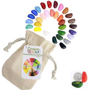 lot 14488 image: Crayon Rocks, Crayons in a Rock Shape, 32 Count, Tripod Grip Made for Handwriting Development in Kids and Toddlers, Fun & Educational, Creative Activity, Comes in a Muslin Bag - 32 Colors