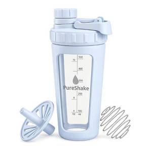 lot 19700 image: Paddi Glass Protein Shaker Bottle - Odorless, BPA Free, Leak-Proof - 24 OZ  Graduated Ideal Fitness, Milkshake and Smoothies