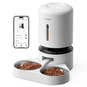 lot 19702 image: PETLIBRO 5L Automatic Cat Feeder for 2 Cats, 5G&2.4G Wi-Fi Programmable Cat Food Dispenser with Dual Stainless Steel Bowls, Airtight Lock Fresh Technology, Low Food Sensor