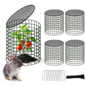 lot 19738 image: 4 Sets of DIY Metal Plant Protectors from Deer, Garden Fencing Animal Barrier Size 11.8  12.9 inches, Mesh Plant Cage Chicken Wire Cloche for Plants with Stakes and Nylon Cables