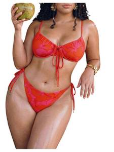 lot 20049 image: Verdusa Womens Plus Size 2 Piece Underwire Bikini Sets Floral Print Spaghetti Strap Bathing Suits Multicolor X-Large Plus